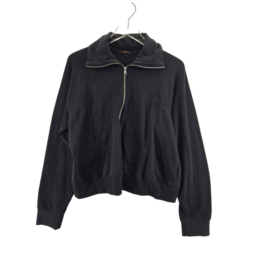 Quince SuperSoft Fleece Half Zip Pullover Black Womens Large Athleisure Casual - Picture 2 of 10